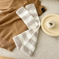 Thick coral fleece long leg warmers featuring wide brown and white stripes for winter - Khaki Striped