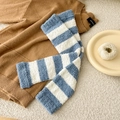 Winter warm leg warmers in blue and white striped coral fleece for cold weather - Blue Stripe