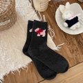 Calze di lana grigio scuro con ricamo a cagnolino rosa e fiocco rosso 3D - Taglia unica / grigio scuro