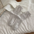 Mid-calf cotton socks in light gray speckled knit with a white gg label detail - One Size / Off White