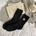 Dicke schwarze Plüsch-Wintersocken mit niedlicher Hasen-Stickerei und weichem Fleece - Schwarz