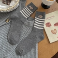 Calze lavorate a maglia grigio scuro con strisce bianche e ricamo di cane carino - Taglia unica / Grigio Chiaro (1 Paio)