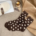 Calze di lana marrone scuro con pois color crema in stile vintage a maglia autunnale - Taglia unica / A Pois