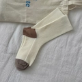 Calze retrò panna e marroni bicolore con texture spessa a coste lavorata a maglia - Taglia unica / Bianco Latte (1 Paio)