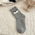 Grey wool blend crew socks featuring a white cartoon puppy pattern and ribbed cuffs - One Size / Light Gray