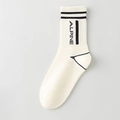 Men's sport crew sock in off-white featuring black Alpine letters and ribbed texture - ALPINE Letter Stripe / White
