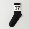 Men's sport cotton crew socks in white and black with knitted number 17 detail - Number 17 Style / Black