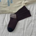 Chaussettes épaisses à blocs de couleurs bordeaux, gris et noir en coton côtelé doux - Taille unique / Mocha (1 Paire)