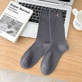 Grey distressed cotton socks featuring a pink bow embroidery and stylish ripped edge - Dark Gray (1 Pair)