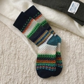 Calze Fair Isle vintage con motivi geometrici blu navy e arancioni stile autunnale - Taglia unica / Blu navy
