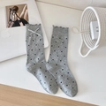 Chaussettes grises à pois pour femmes avec nœud élégant et bordures à volants - Taille unique / Gris Clair à Pois (1 Paire)