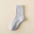 Thick light grey terry crew socks for men with ribbed cuffs in a soft knit texture - Gray