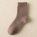 Thick coffee brown thermal terry socks with a ribbed knit texture for winter warmth - Dark Coffee