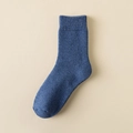 Thick navy blue thermal crew socks for men with ribbed cuffs in a solid color design - Denim Blue