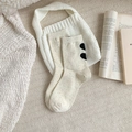 Knitted cream crew socks with colorful speckles and black heart flocked patterns - Heart Style (YM1145)
