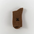 Thick brown wool socks for women with ribbed texture and minimalist logo embroidery - One Size / Light Brown
