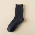 Thick charcoal grey terry cotton crew socks with ribbed cuffs for men's winter warmth - Dark Gray