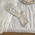Calze color panna con filato colorato a pois e ricamo a forma di cucciolo di cartone - Taglia unica / Cane Bianco