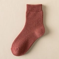 Thick rust red terry socks in vintage knit style with a wide ribbed cuff for winter warmth - Brick Red