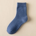 Thick deep blue thermal crew socks with soft fleece lining and ribbed cuff for winter warmth - Denim Blue