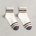 Weiße Herren-Wadensocken aus Baumwolle mit braunen Streifen und grauen Details - Einheitsgröße / Weiß Grau