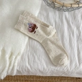 Calze beige con pois colorati e un simpatico ricamo a forma di torta rosa - Taglia unica / Uccello