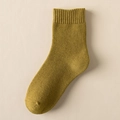 Thick mustard yellow terry cloth thermal crew sock with elastic ribbed cuff - Olive Green
