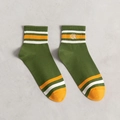 Olive green retro athletic crew socks with orange striped cuffs and embroidered logo - Short Style / Dark Green