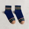 Dunkelblaue Herren-Baumwollsocken mit grünen Streifen und gesticktem Logo-Detail - Einheitsgröße / Blau 1 Paar