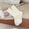 Thick warm cream white ribbed knit crew socks for women made of premium soft fabric - White