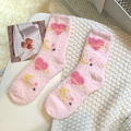 Rosa Korallenvlies-Socken mit Herz- und Sternmuster für warme Winterfüße im Haus - Einheitsgröße / Herz-Mond-Stil
