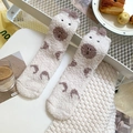 Plush capybara coral fleece thermal socks in cream with brown spots and 3D ears - One Size / Beige