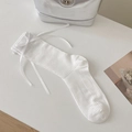 Weiße Baumwollsocken mit Schleifen im japanischen Balletcore-Stil für Damen - Weiß