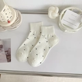 Calcetines de mezcla de algodón blanco crema estilo japonés con lunares y tejido acanalado - Piedra de Puntos Blancos