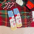 Calcetines de forro polar azul con conejo blanco y estrellas amarillas para el invierno - Conejo Un Par