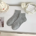 Gray ribbed crew socks with black polka dots made of soft breathable cotton blend - Grey Polka Dot