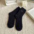 Calze nere in pile corallo con ricamo fiocco bianco per il calore invernale - Taglia unica / Nero