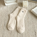 Calze termiche color crema in morbido pile con ricamo a fiocco nero elegante - Taglia unica / Beige