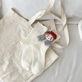White ribbed cotton crew socks with 3D cute doll wearing a red beret and long hair - White Girl Style