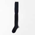 Women's black over-knee cotton socks with vertical ribbed knit and flat cuffs - Black
