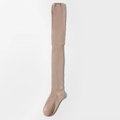 Over-the-knee cotton socks in light brown featuring ribbed and smooth knit texture - Khaki
