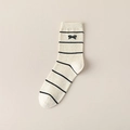 Calze in maglia beige screziato con strisce nere e dettaglio con fiocco - Fiocco a Righe