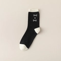 Black speckled bow socks with cream contrast heel and heart pattern knit style - Heart Pattern Bow