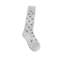 White cotton calf socks featuring trendy black scattered letter print patterns - White