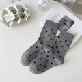 Fashionable grey crew socks with black star jacquard pattern and ribbed cotton knit cuffs - Five-pointed Star Pattern / Light Gray