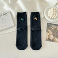 Dicke schwarze Wintersocken mit niedlicher Blatt- und Giraffenstickerei im gemütlichen Stil - Einheitsgröße / Schwarz (Giraffe/Blatt)