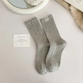 Japanese style ribbed crew socks in heather grey with cute dog pattern fabric label - Light Gray (1 Pair)