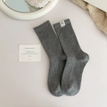 Japanese style grey marl crew socks with dog label and ribbed texture detail - Medium Gray (1 Pair)