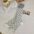 Calze da donna a pois cuore con strisce azzurre e tessuto misto cotone bianco - Taglia unica / Blu a Costine (Motivo a Righe e Pois)