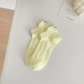 Cream yellow low-cut socks with bow tie embroidery and ribbed texture for women - Yellow